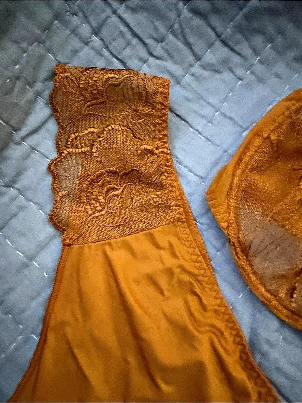 Maison Lejaby bronze Flora Demi-Cup Bra and thong Brief Set Orange 36D/XL - Picture 6 of 11
